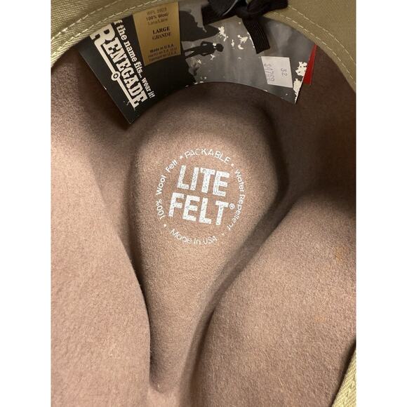 Renegade Headwear LiteFelt 100% Wool Gambler Brown Western Hat Large packable - Picture 6 of 6